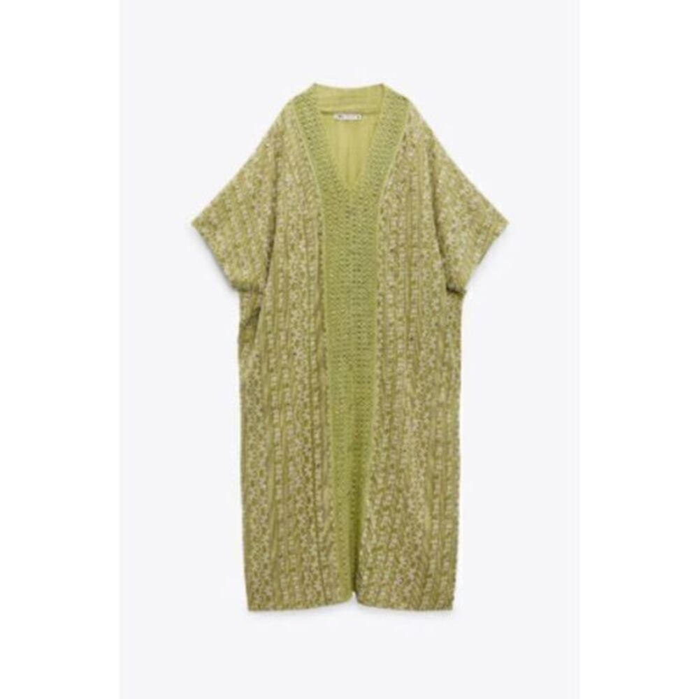 ZARA Green Embroidered Long Tunic Dress SMALL